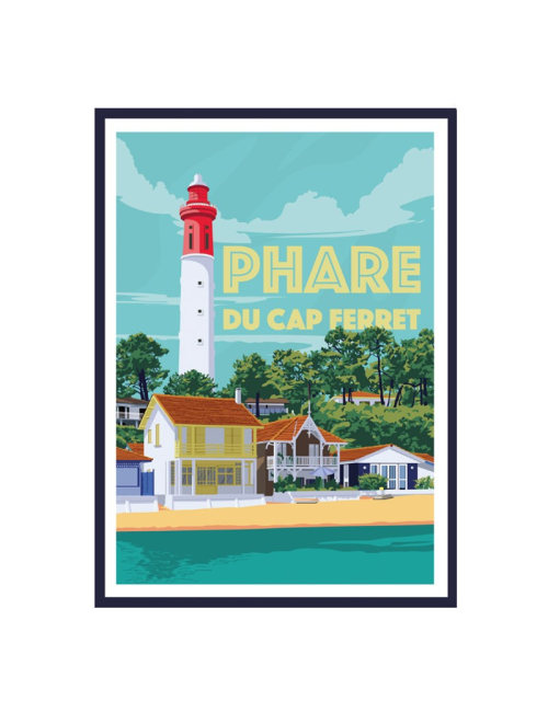 Affiche Phare Cap Ferret vintage encadrée