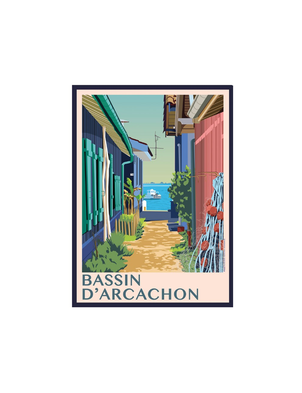 Affiche Bassin d’Arcachon encadrée ruelle vintage
