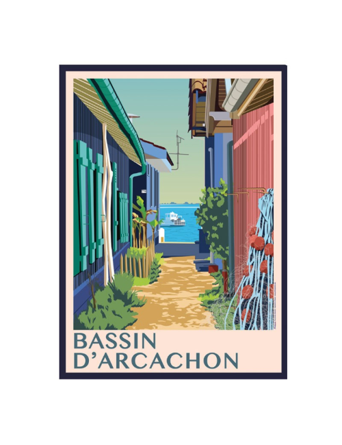 Affiche Bassin d’Arcachon encadrée ruelle vintage