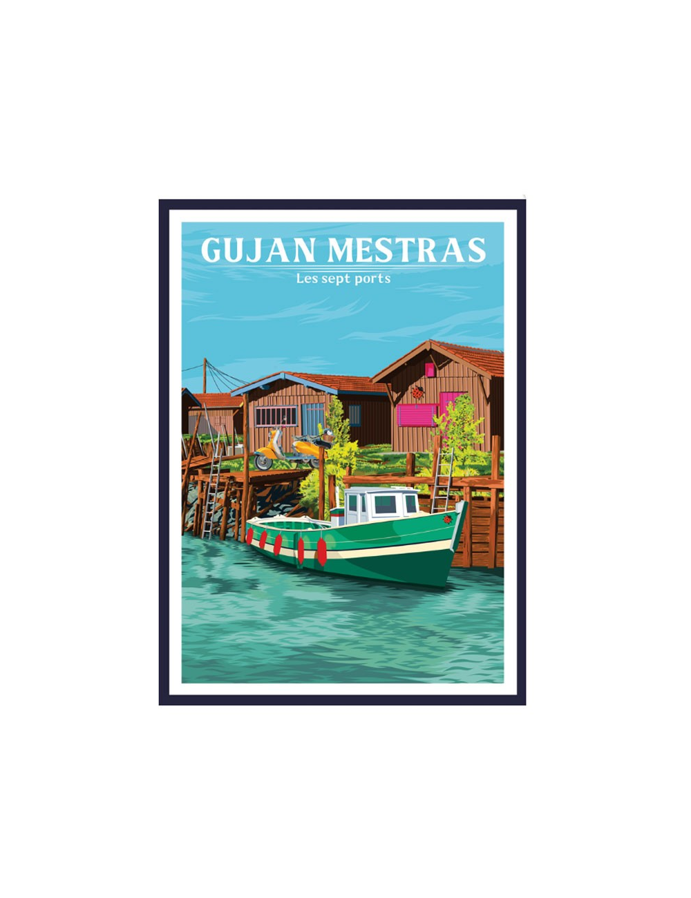 Affiche Gujan-Mestras encadrée ports cabanes vintage