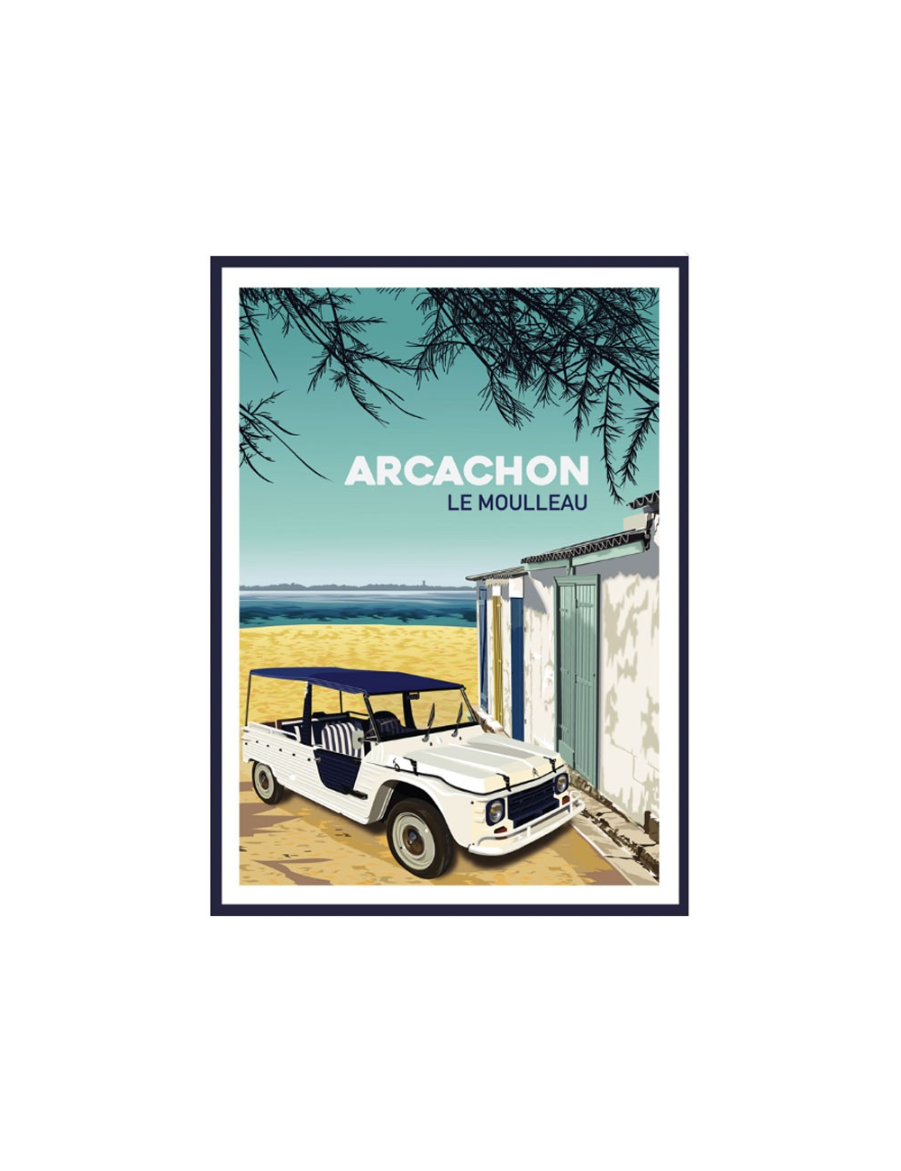Affiche Arcachon Le Moulleau encadrée vintage plage