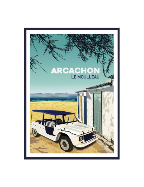 Affiche Arcachon Le Moulleau encadrée vintage plage