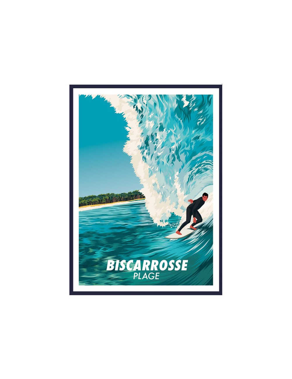 Affiche Biscarrosse Plage surf encadrée vintage