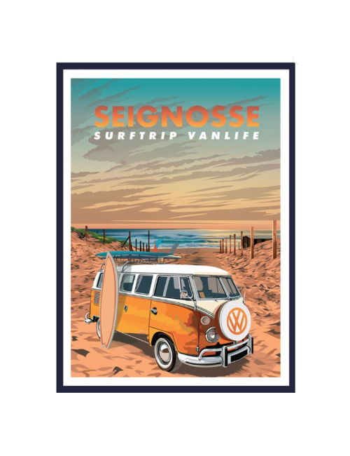 Affiche Seignosse surf vanlife vintage encadrée