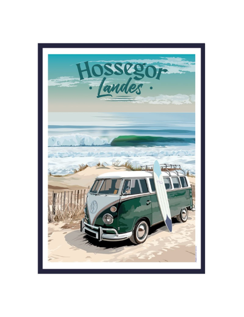 Affiche Hossegor vintage surf combi Landes encadrée