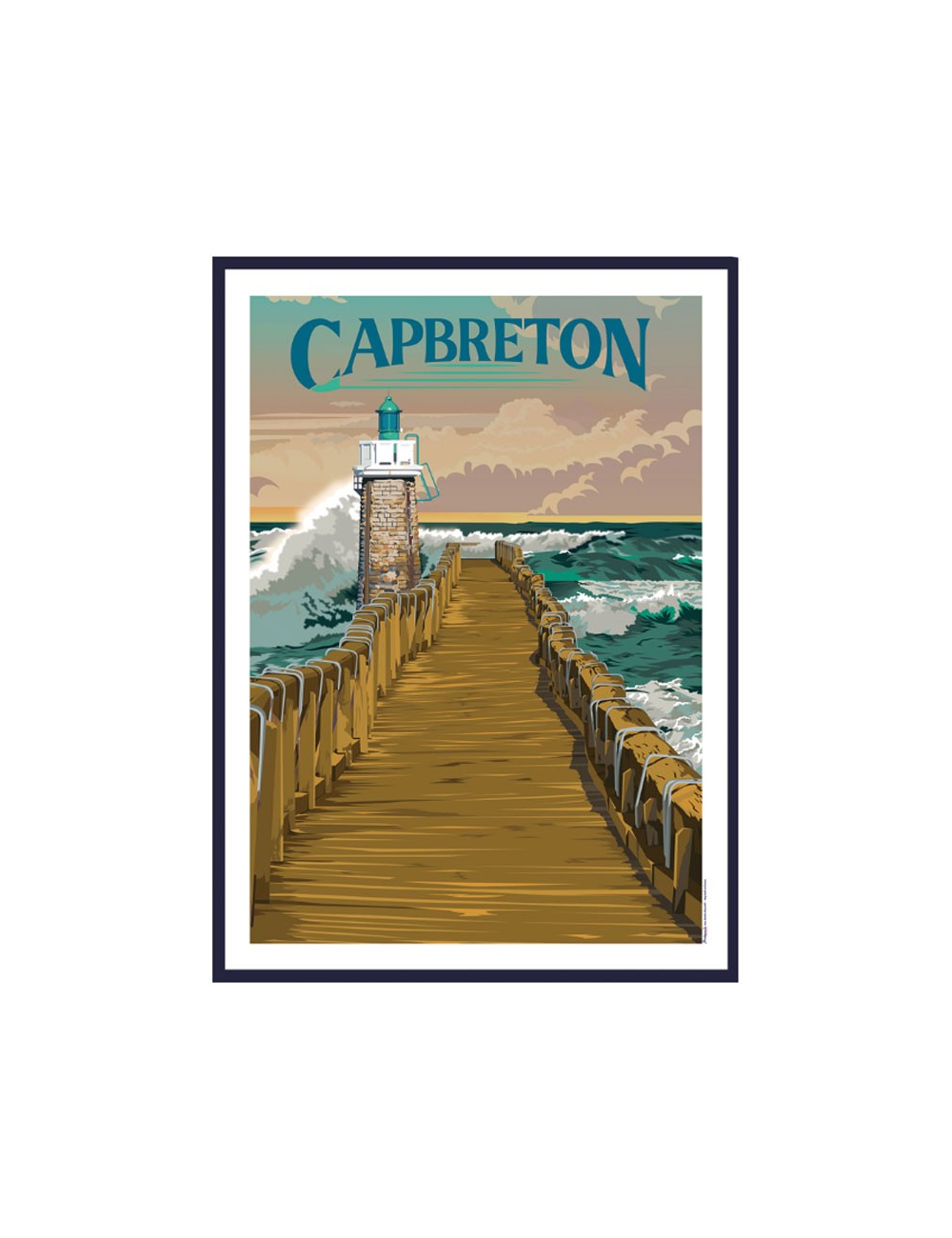 Affiche Capbreton vintage encadrée phare océan