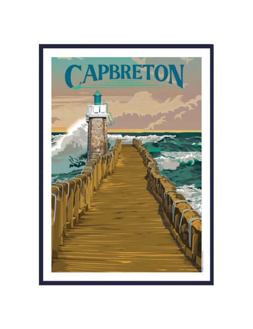 Affiche Capbreton vintage encadrée phare océan