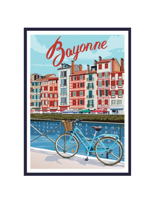 Affiche Bayonne vintage encadrée vélo Pays Basque