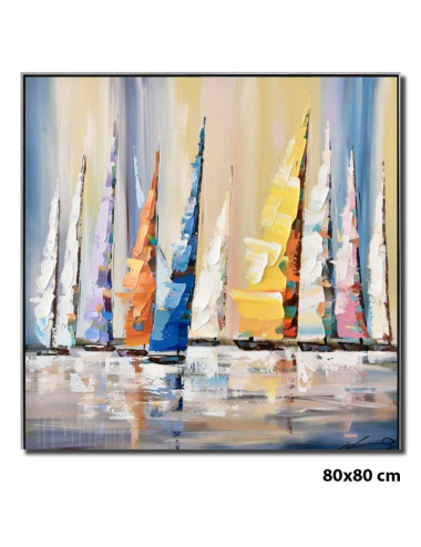 Tableau voiliers abstraits – toile 80x80 encadrée