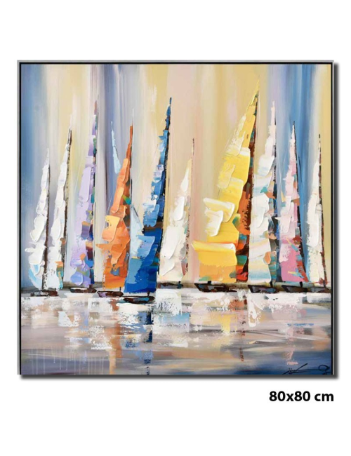 Tableau voiliers abstraits – toile 80x80 encadrée