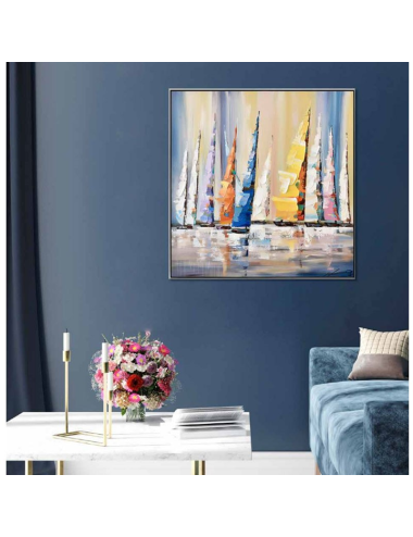 Tableau voiliers abstraits – toile 80x80 encadrée