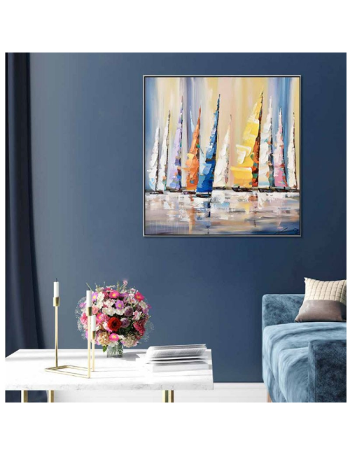 Tableau voiliers abstraits – toile 80x80 encadrée