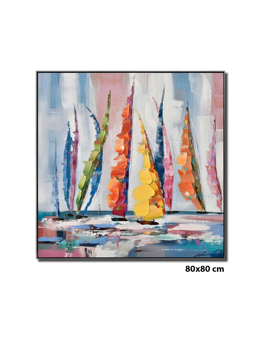 Tableau voiliers colorés – toile 80x80 encadrée