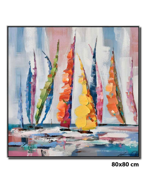 Tableau voiliers colorés – toile 80x80 encadrée