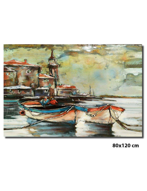 Tableau en métal 3D 80x120 – barques au port