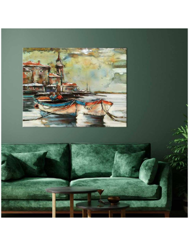 Tableau métal 3D 80x120 – barques vintage en relief