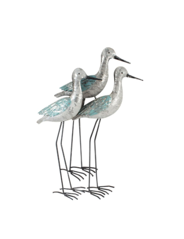 Sculpture métal oiseaux argent et turquoise