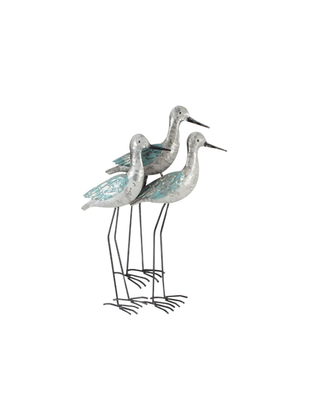 Sculpture métal oiseaux argent et turquoise