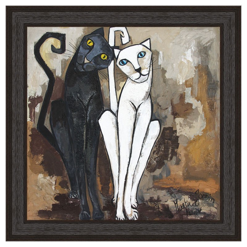 Tableau contemporain Couple chat noir & blanc, de Martine GONNIN