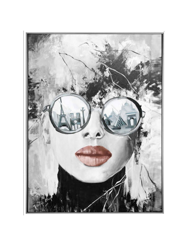 Tableau femme lunettes Paris noir et blanc – 60x80 cm