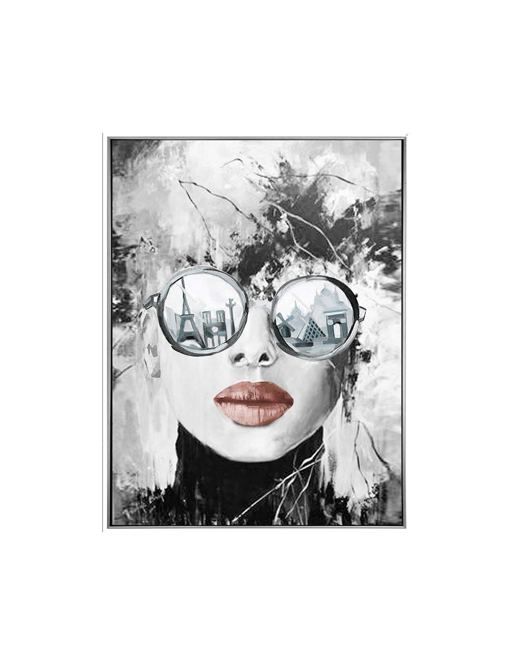 Tableau femme lunettes Paris noir et blanc – 60x80 cm