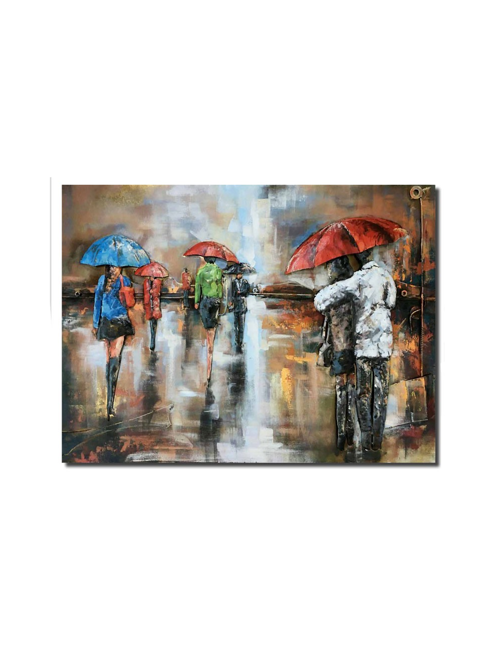 Tableau personnages sous la pluie métal 3D 80x120