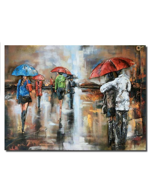" Ballade romantique sous la pluie", Tableau métal vintage