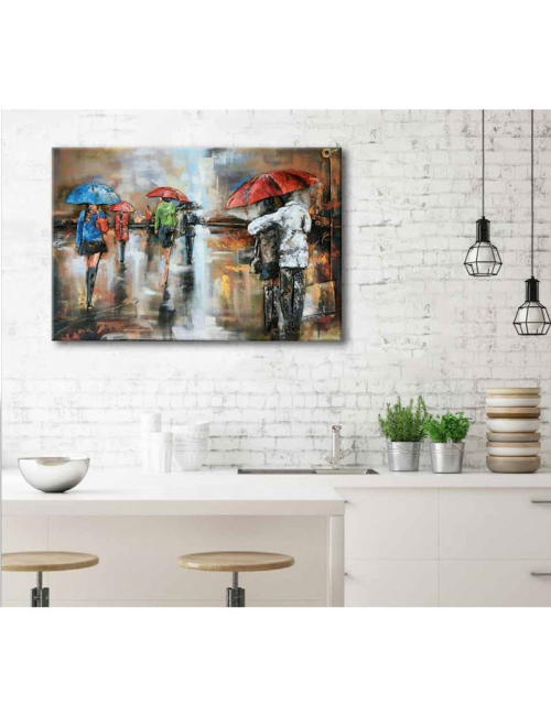 " Ballade romantique sous la pluie", Tableau métal vintage