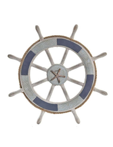 Gouvernail bois déco marine avec étoile de mer