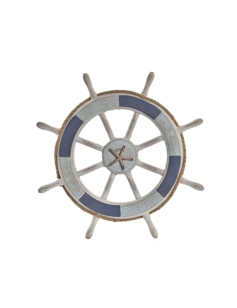 Gouvernail bois déco marine avec étoile de mer