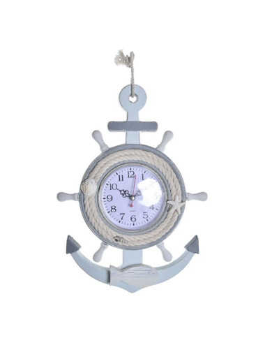 Horloge murale bois marine forme ancre et gouvernail