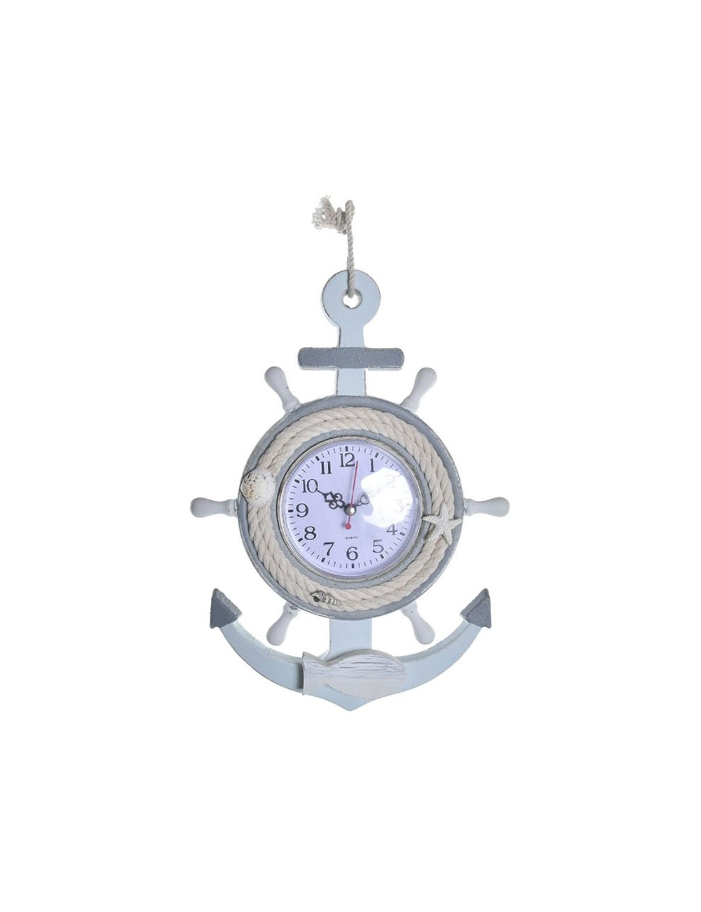 Horloge murale bois marine forme ancre et gouvernail