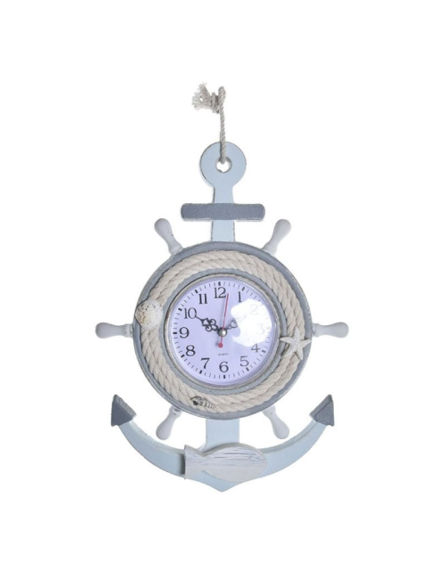 Horloge murale bois marine forme ancre et gouvernail