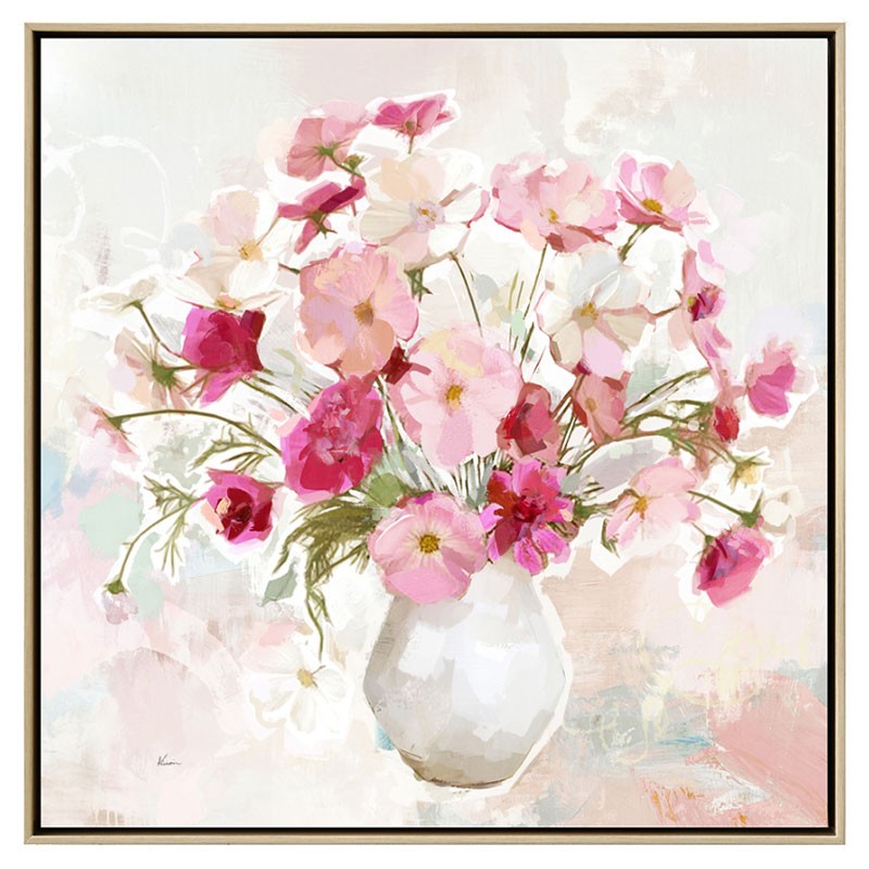 Tableau contemporain floral romantique  Bouquet de pensées rose
