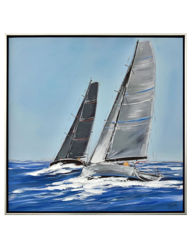 Tableau voiliers de course 80x80 – toile marine encadrée