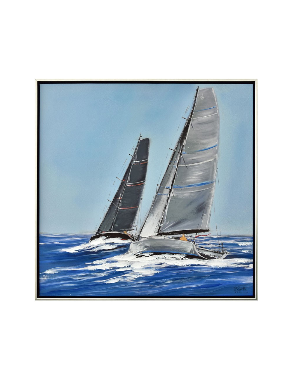 Tableau voiliers de course 80x80 – toile marine encadrée