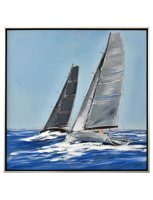 Tableau voiliers de course 80x80 – toile marine encadrée