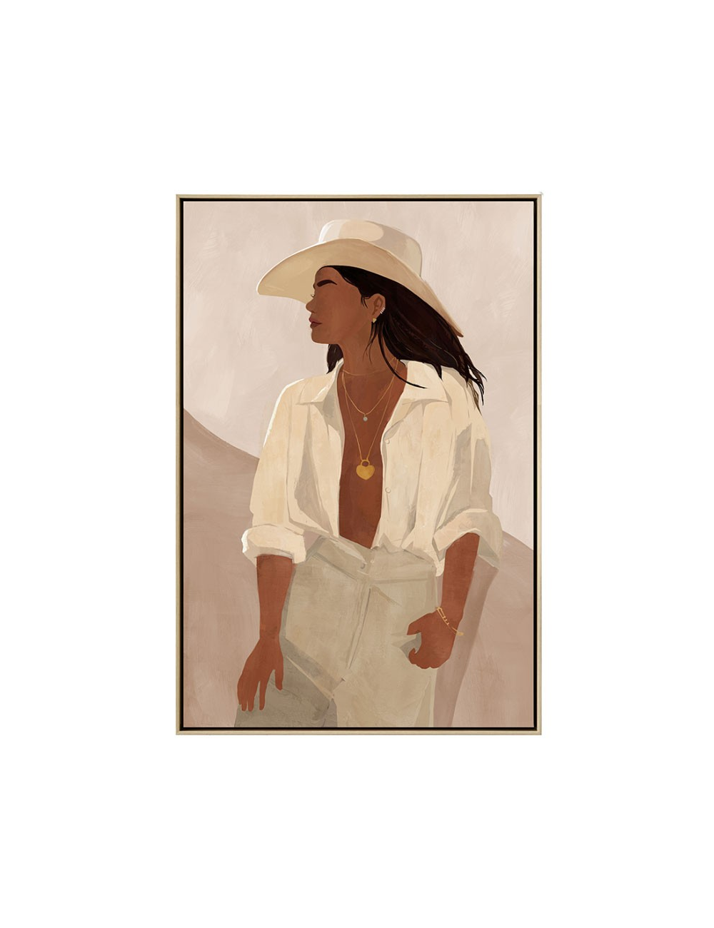 Tableau femme bohème chapeau – toile 80x120 cm