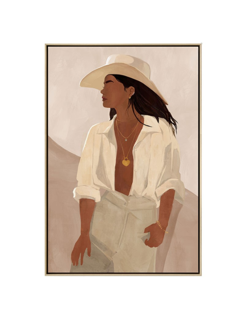 Tableau femme bohème chapeau – toile 80x120 cm