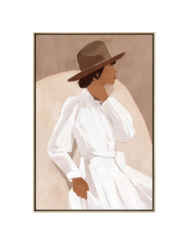 Tableau femme au chapeau marron – toile 80x120 cm