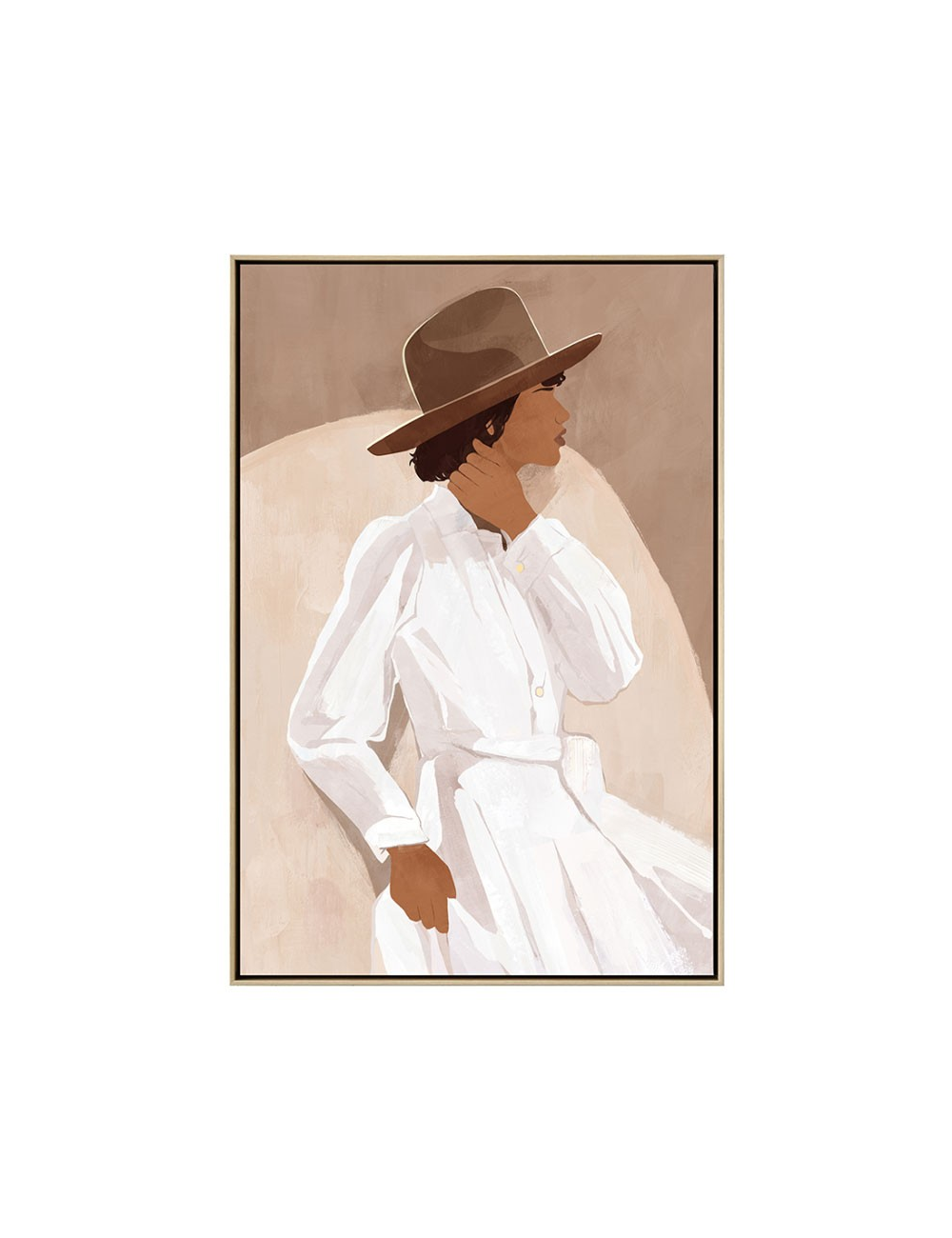 Tableau femme au chapeau marron – toile 80x120 cm