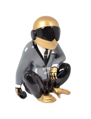 Sculpture singe STARBOY 58 cm – déco design noir or gris