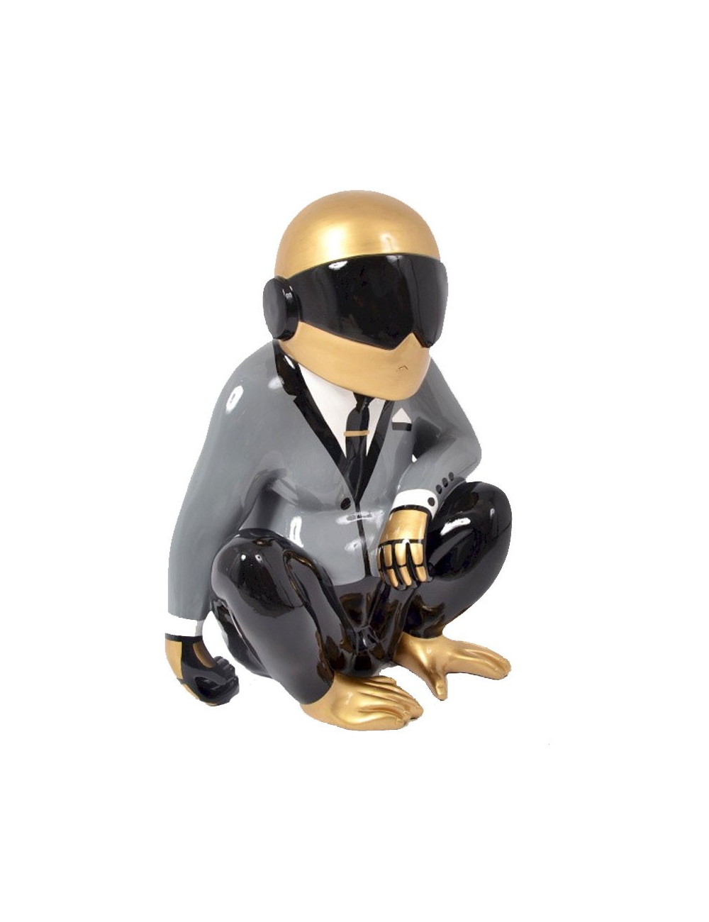 Sculpture singe STARBOY 58 cm – déco design noir or gris