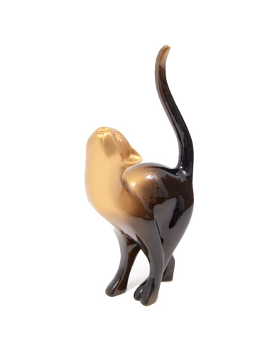 Sculpture chat noir et or 47×23 cm – Résine brillante