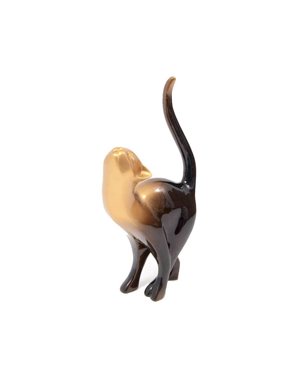 Sculpture chat noir et or 47×23 cm – Résine brillante