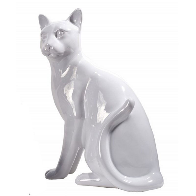 Objet déco chat blanc en céramique H26cm - RETIF