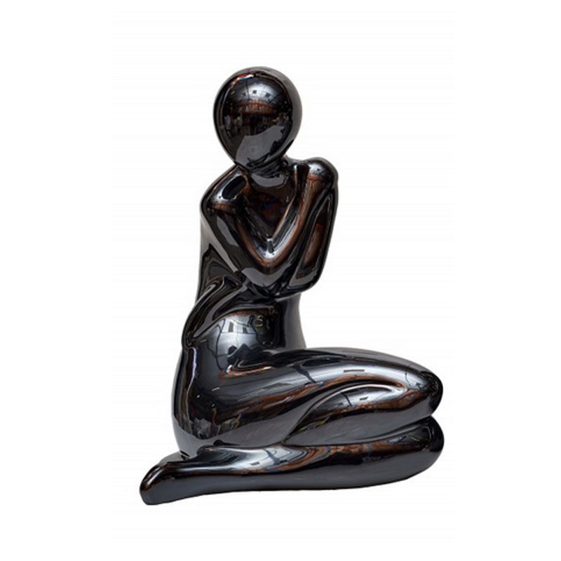 Statuette déco design  Femme assise tendresse , céramique noir laqué