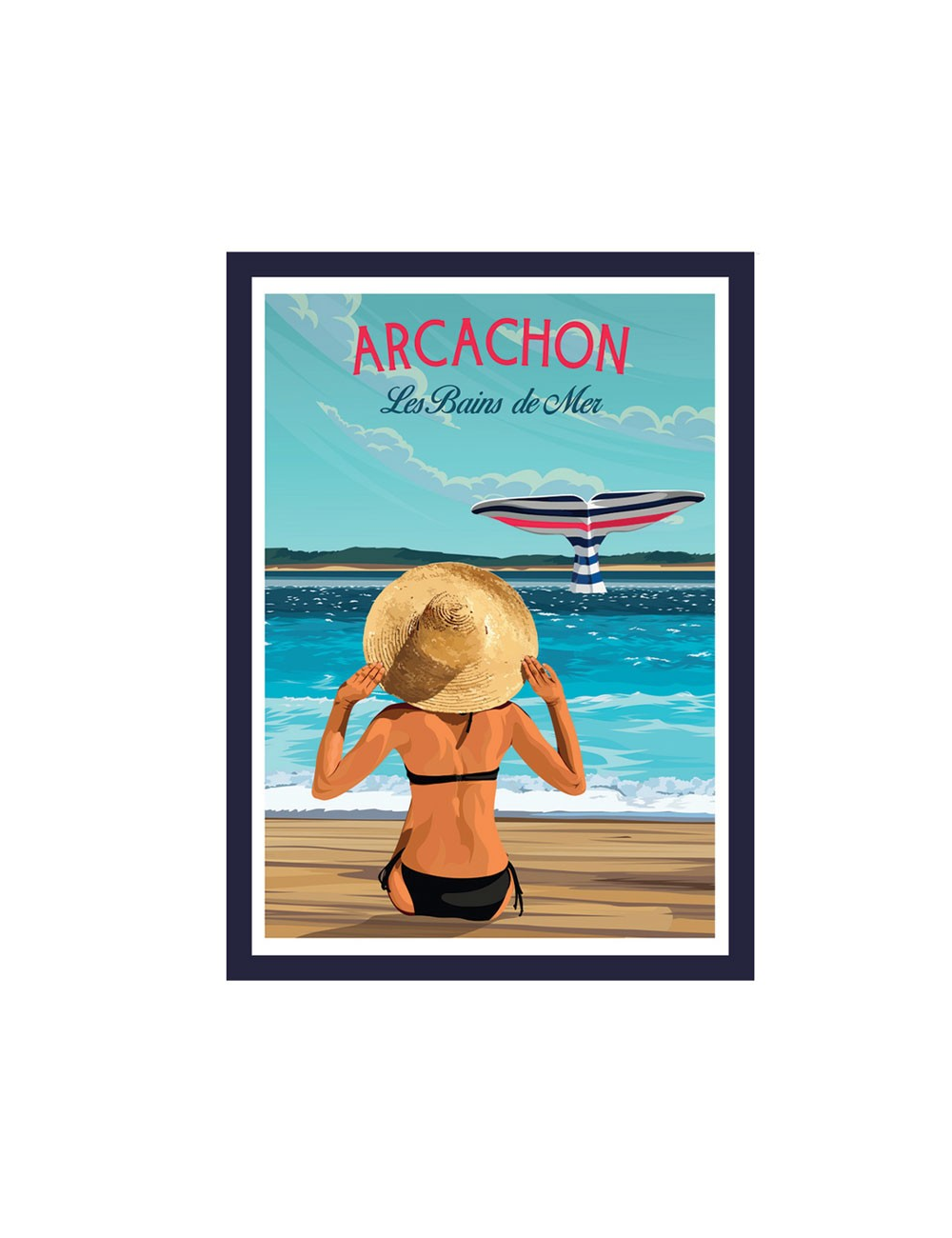 Affiche Arcachon vintage femme plage encadrée