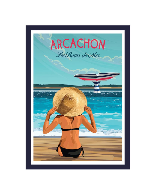 Affiche Arcachon vintage femme plage encadrée