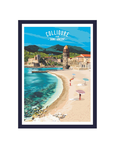 Affiche encadrée Collioure - Plage Saint-Vincent